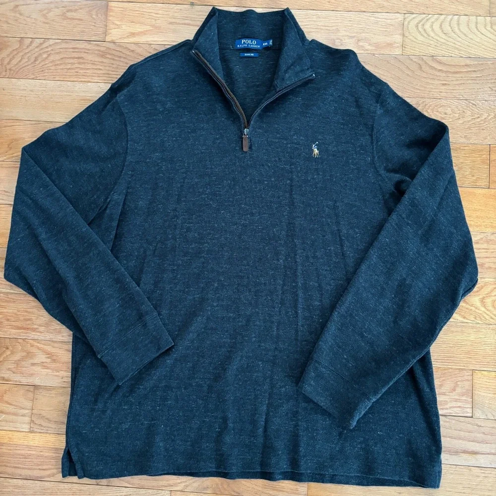 Polo Ralph Lauren Estate Rib 1/4 Zip Sweater Mens XXL Gray Pullover Flesh Pony‎